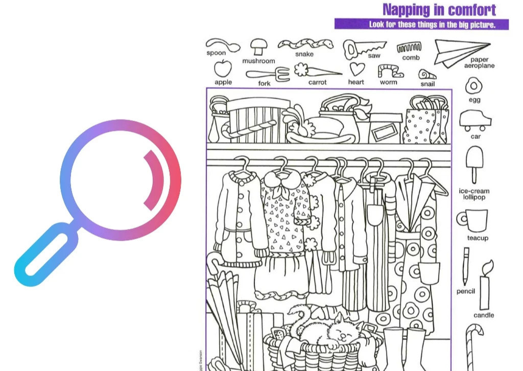 English Find the Hidden Pictures Game Activity Worksheets for Children