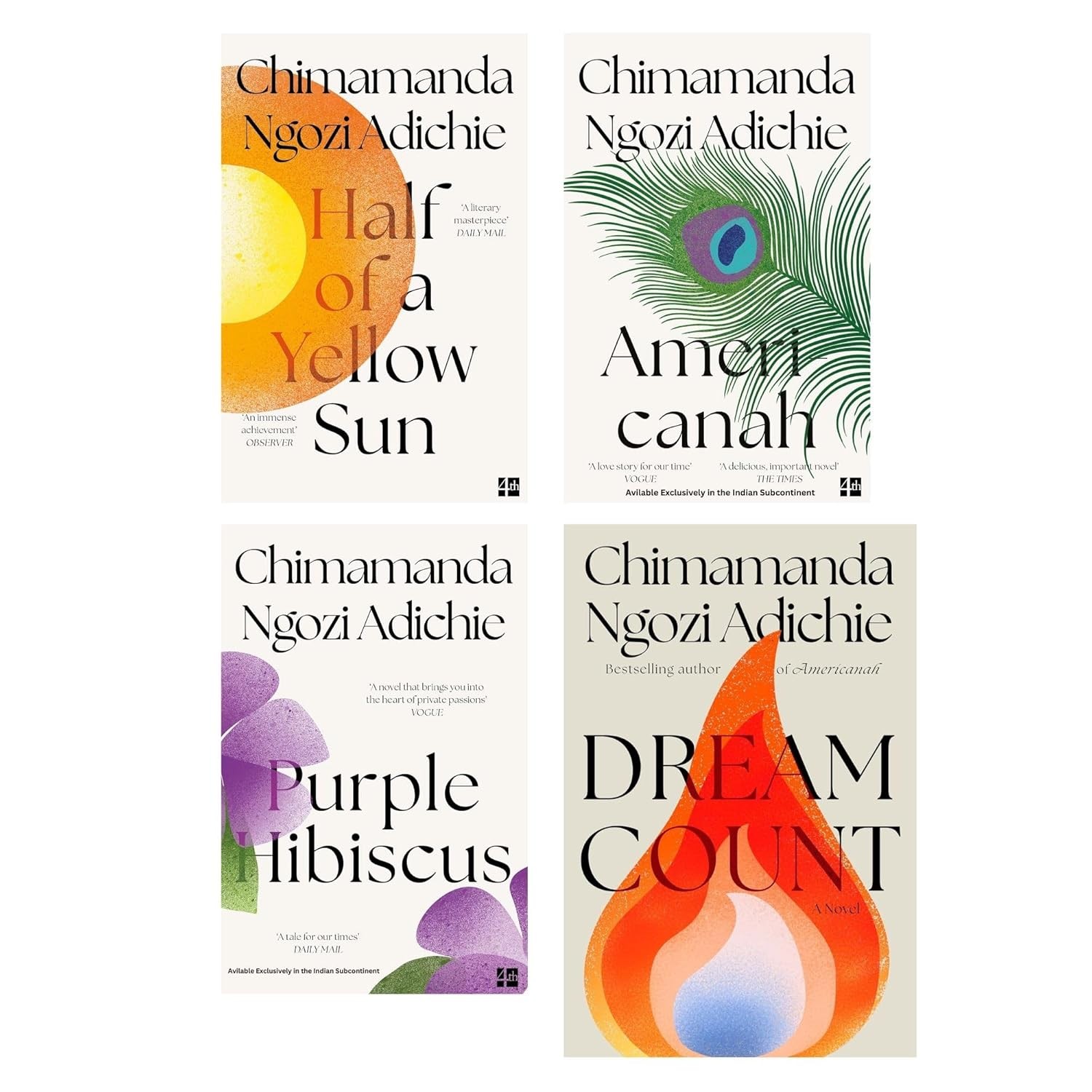 Chimamanda Ngozi 4 Book Dream Count, Americanah, Half of a Yellow Sun Purple H