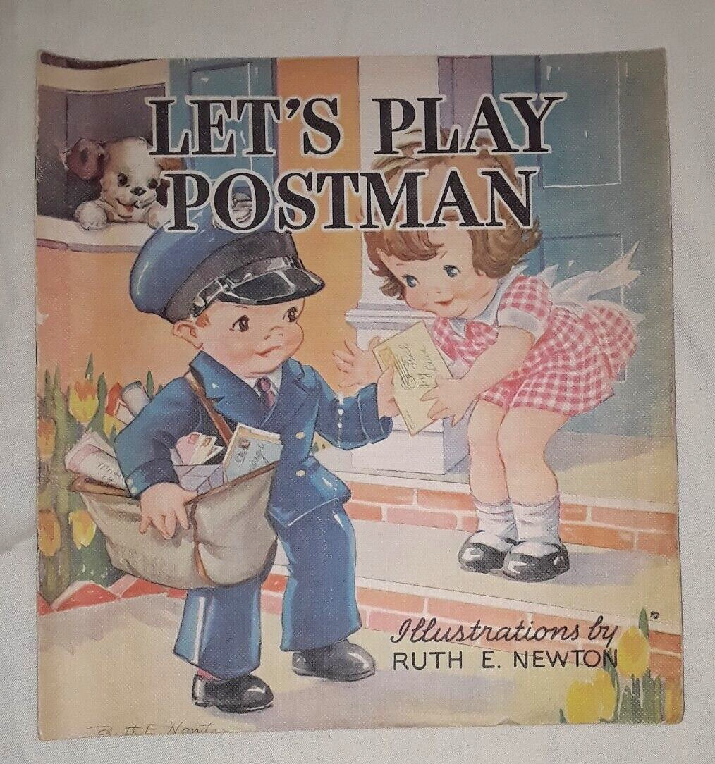 Vintage 1936 Whitman Book Let&rsquo;s play Postman Ruth Newton Linen Pages