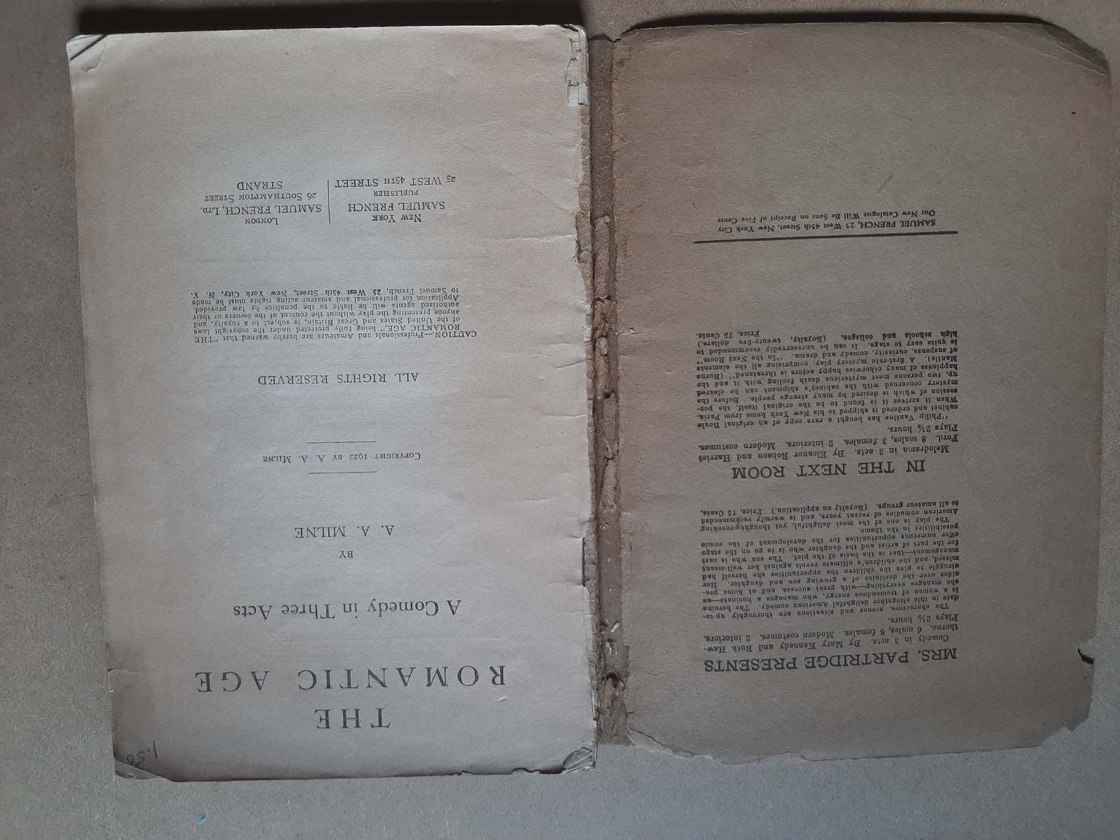 1922 WINNIE THE POOH Author A. A. MILNE – Play « The Romantic Age » – FIRST ED.