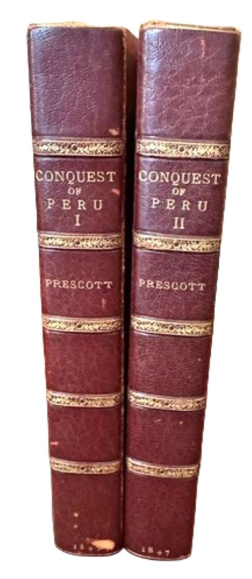 1847 History of the Conquest of Peru William Prescott Leather 2-Volume Set NICE