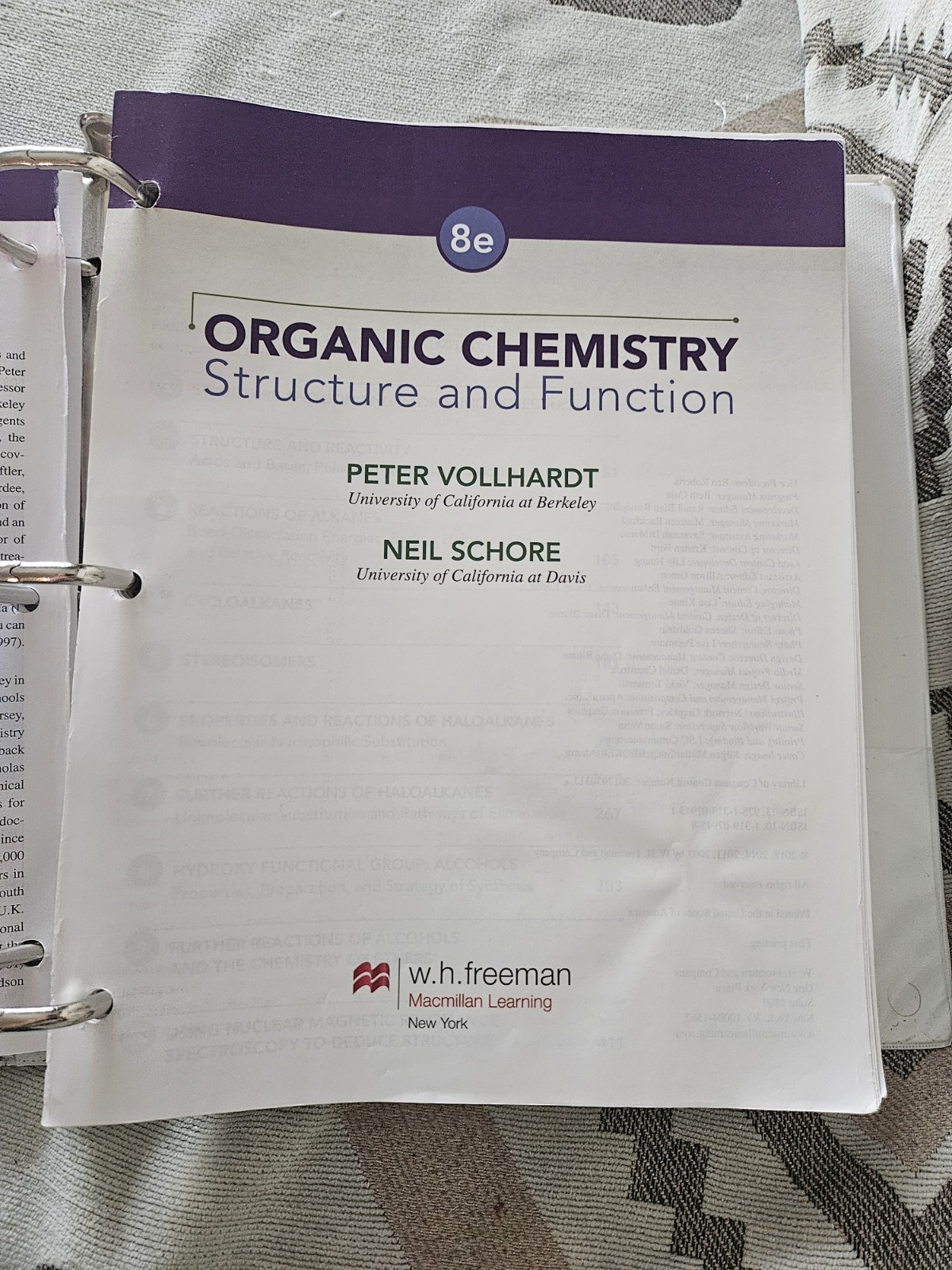 Organic Chemistry Structure And Function. Vollhardt And Schore. 8th Ed. Loose.