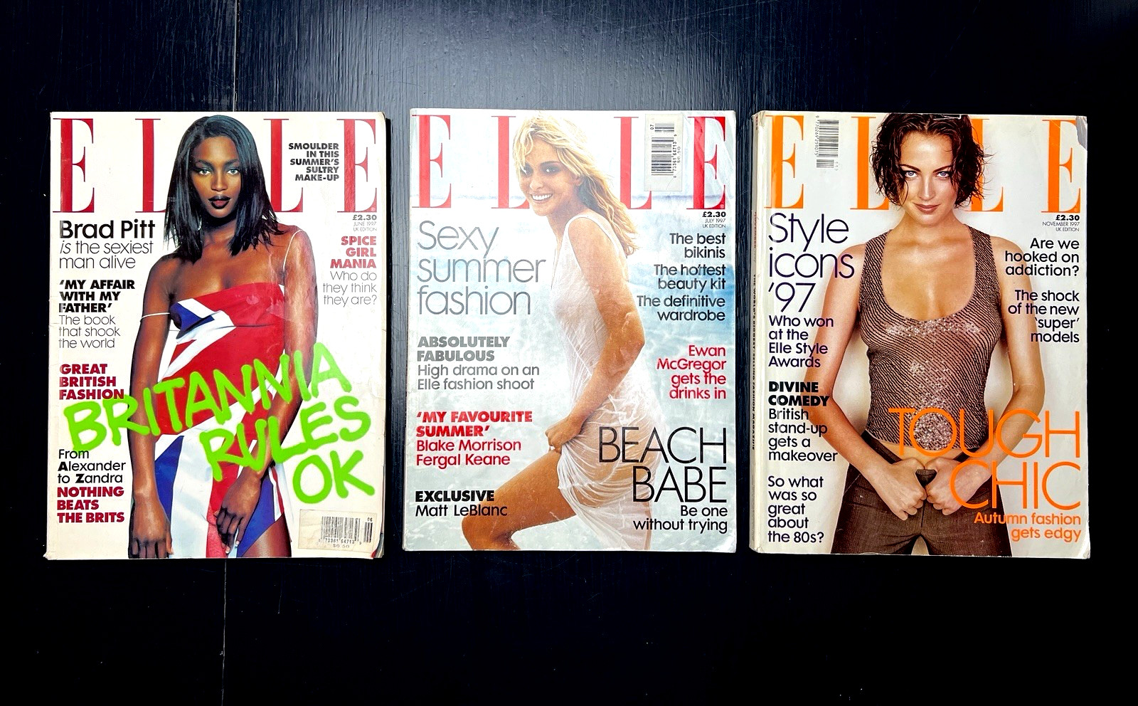 Elle UK British Magazine / Lot of 3: June, July, & November 1997 / Spice Girls