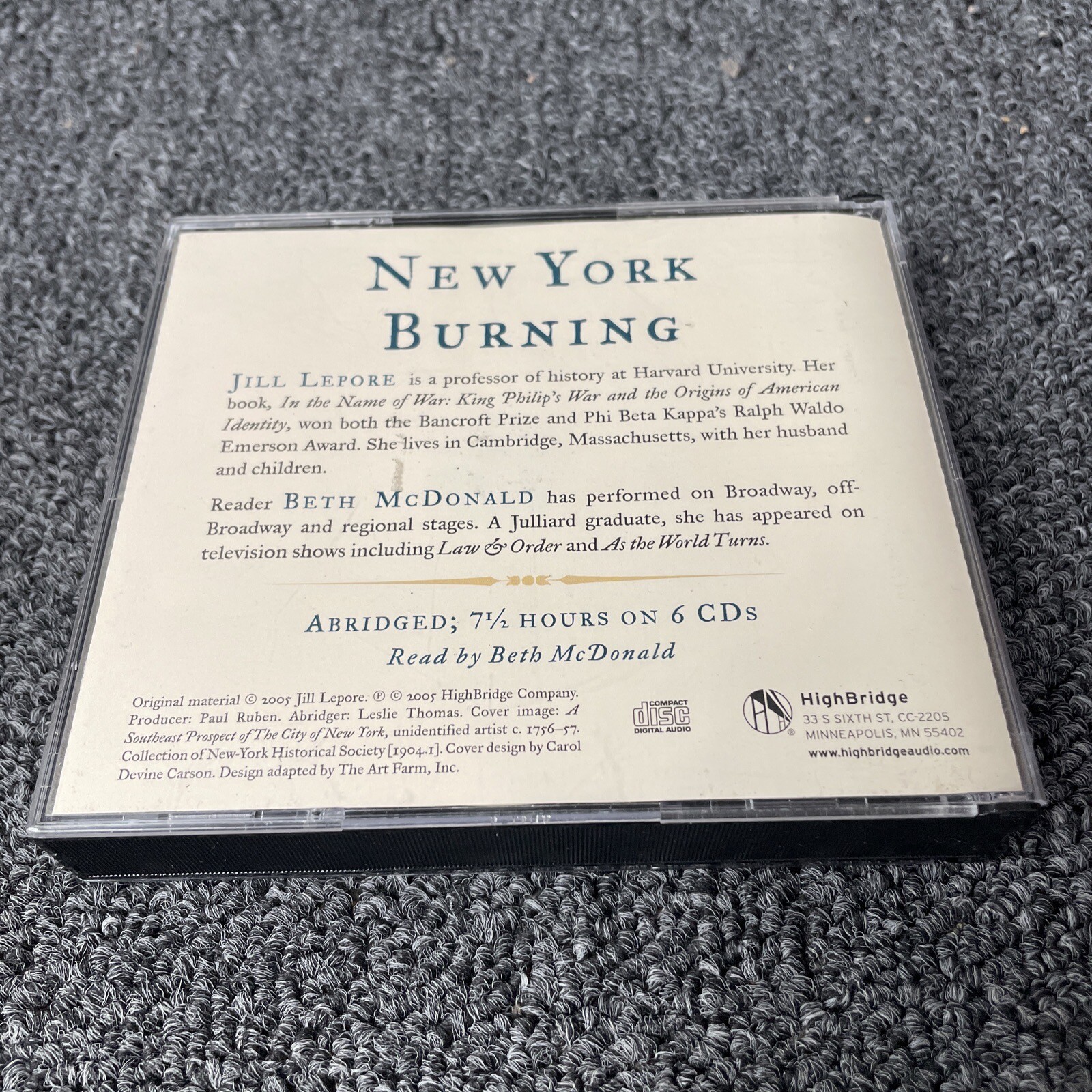 New York Burning Audio Jill Lepore 6 CD Set 2005 Rare Liberty Slavery Conspiracy