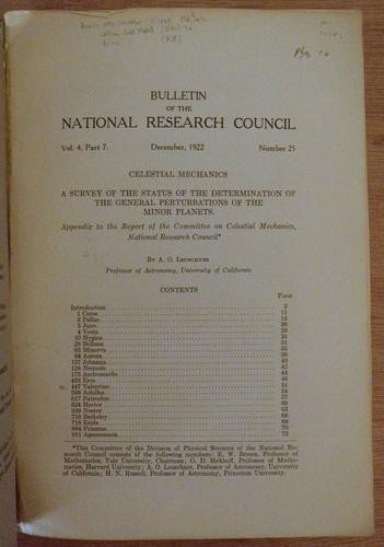 CELESTIAL MECHANICS A Survey of Asteroid Perturbations A. O. Leuschner 1922 NRC