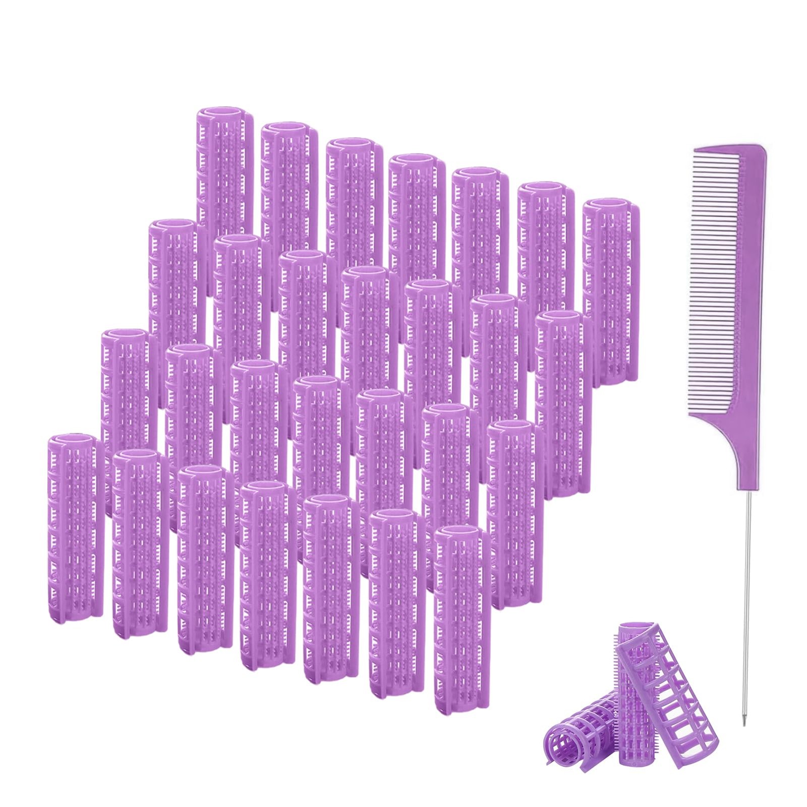 ZMD 28PCS Self Grip Small Hair Rollers Set, 0.6In/1.5cm 0.6 Inch, Purple