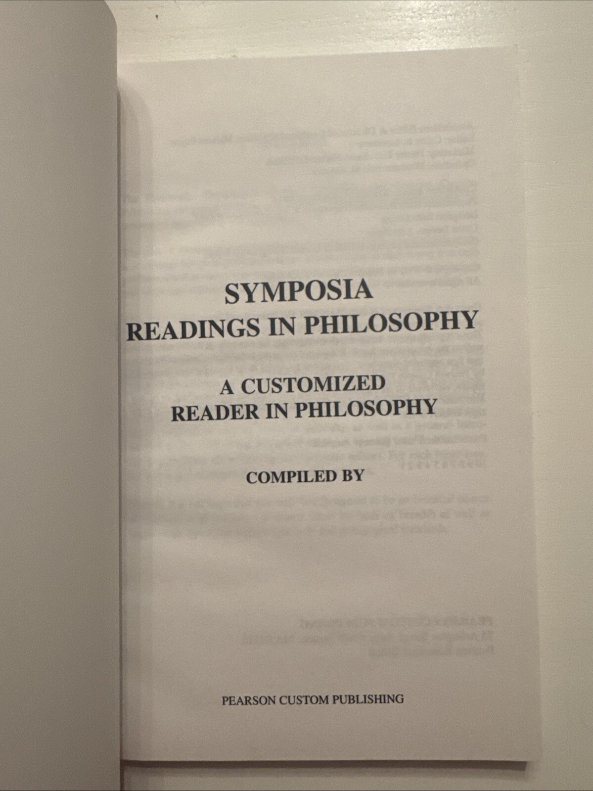 Rare, Symposia Readings In Philosophy Compiled By Ralph Baergen