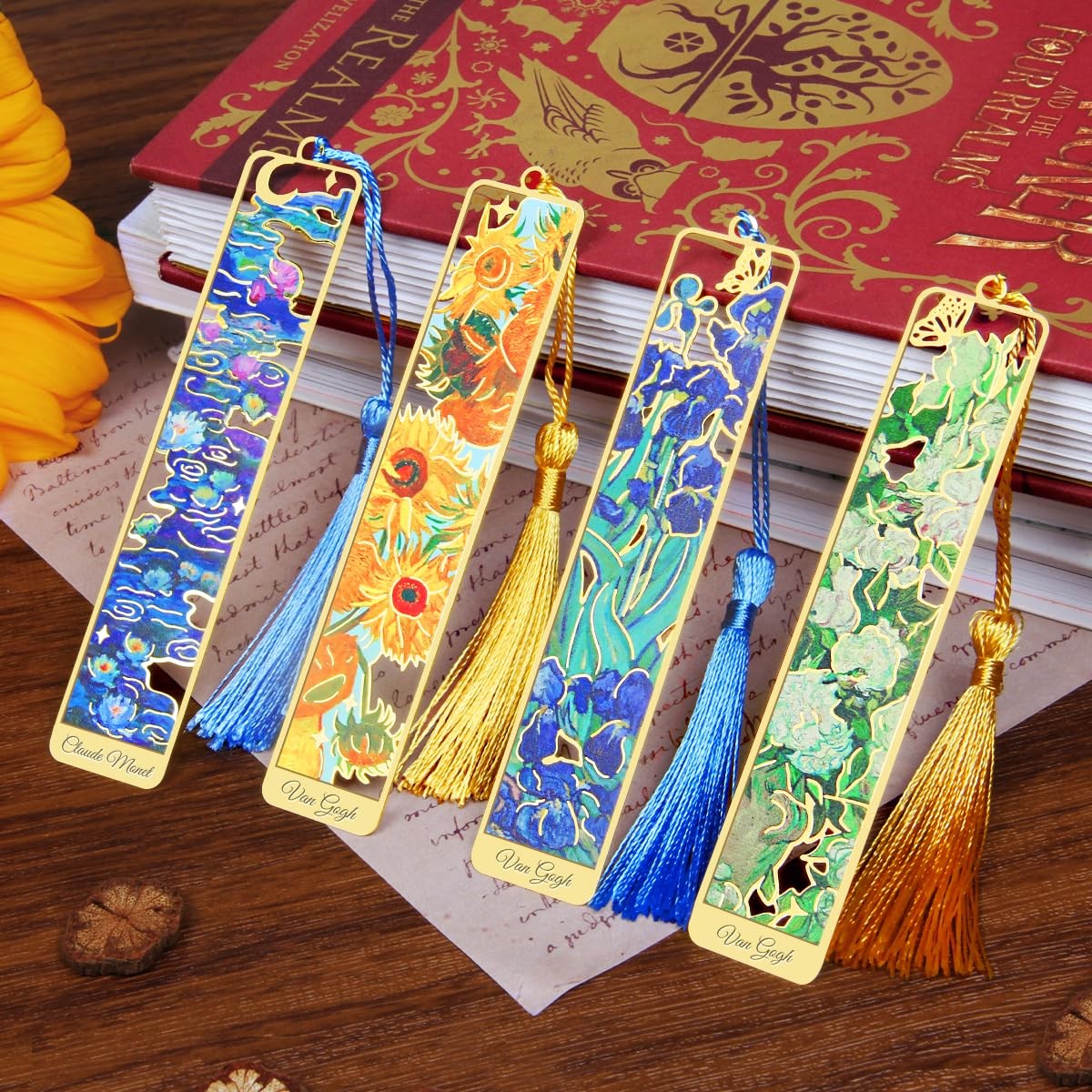 Kinsound Metal Bookmarks with Tassel, Golden Van Gogh 4.25&Prime; x 0.86&Prime;, Gold