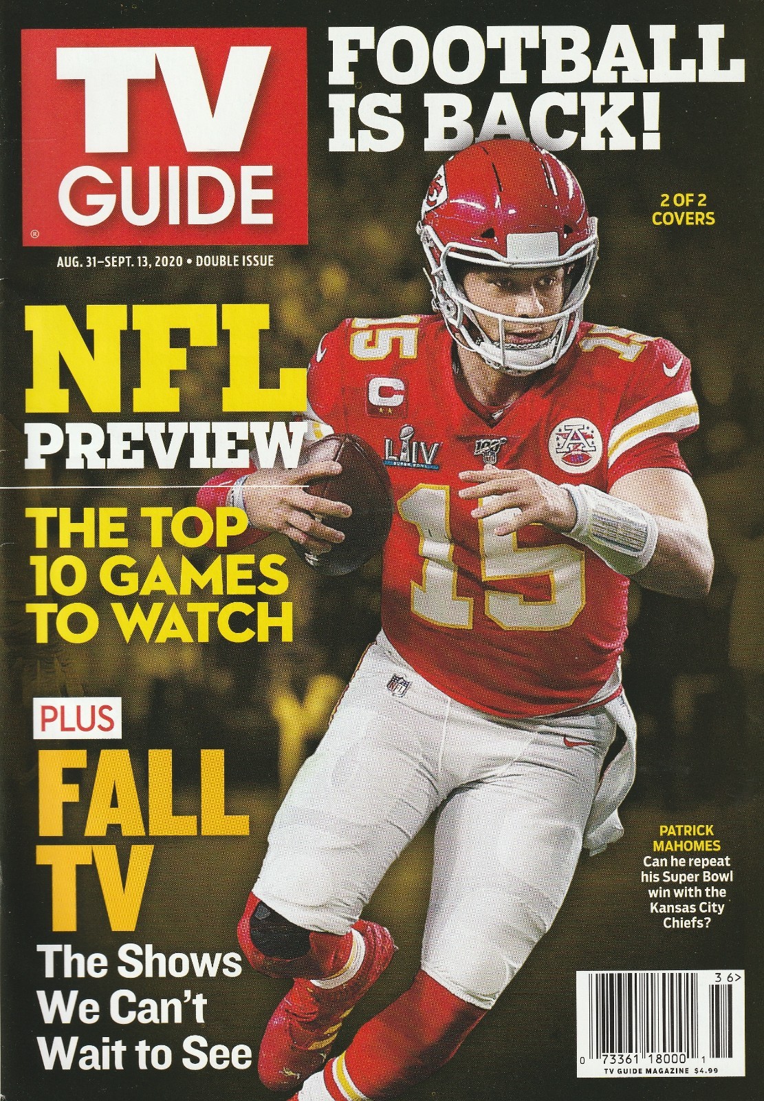 TV Guide Magazine Aug 31/Sept 13, 2020 Patrick Mahomes – Cover 2 of 2