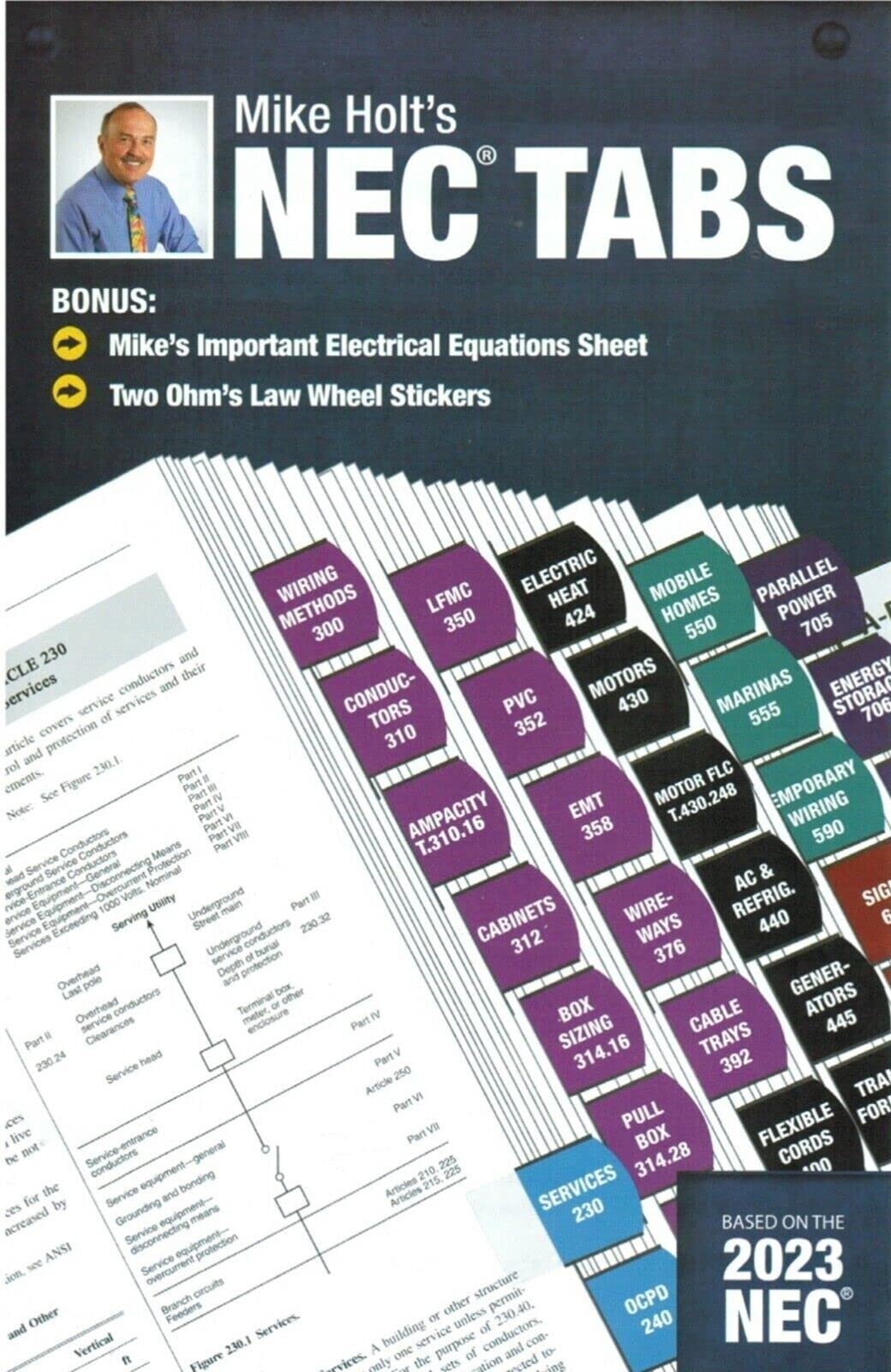 2023 Mike Holt&rsquo;s NEC Tabs (Color Coded) with 2 Ohm&rsquo;s Law Stickers Pamphlet