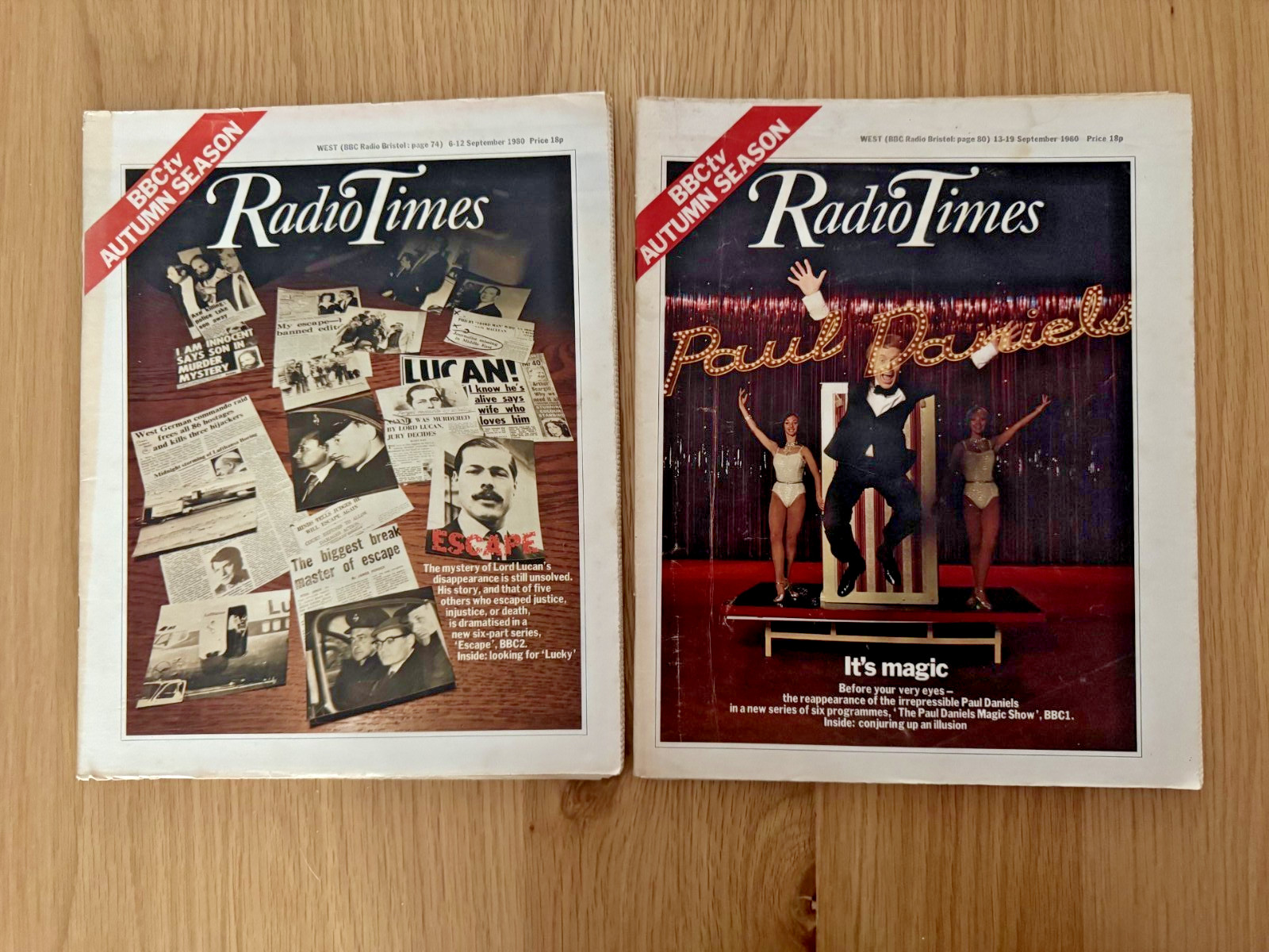 Vintage BBC RADIO TIMES Magazines x2 (1980) Paul Daniels Lord Lucan September