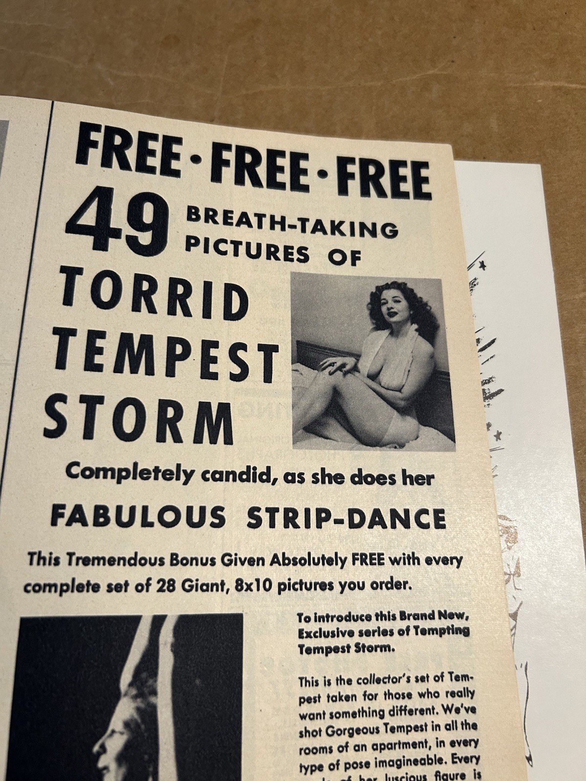 Follies Magazine July 1957 Bettie Page, Virginia Bell, Tempest Storm Add NOS 🔥