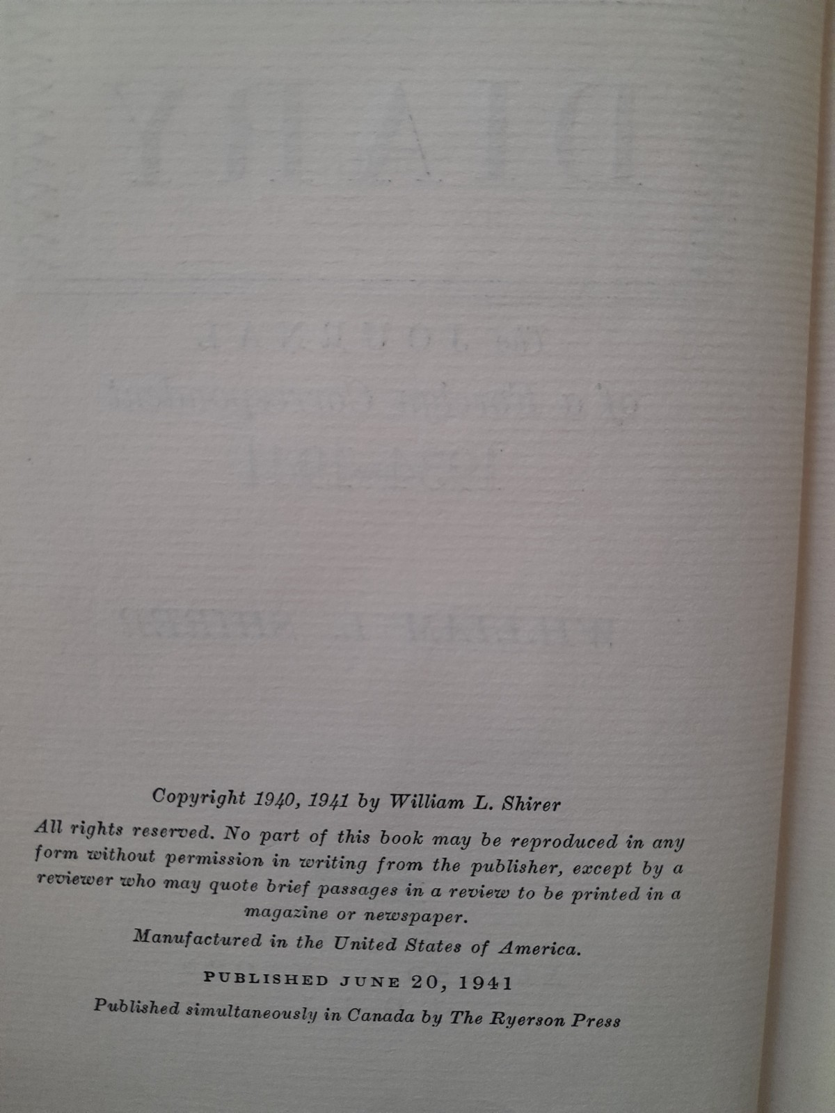 1941 « Berlin Diary: The Journal of a Foreign Correspondent 1934-1941 » 1st Ed.