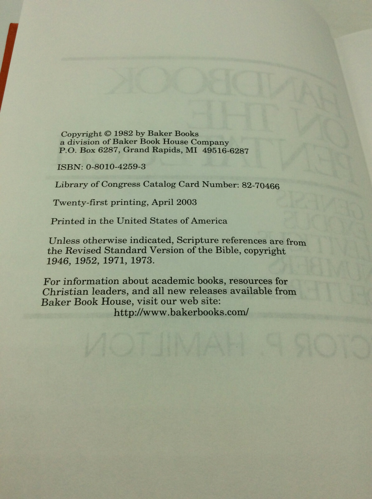 HANDBOOK ON THE PENTATEUCH by Victor P. Hamilton- 2003