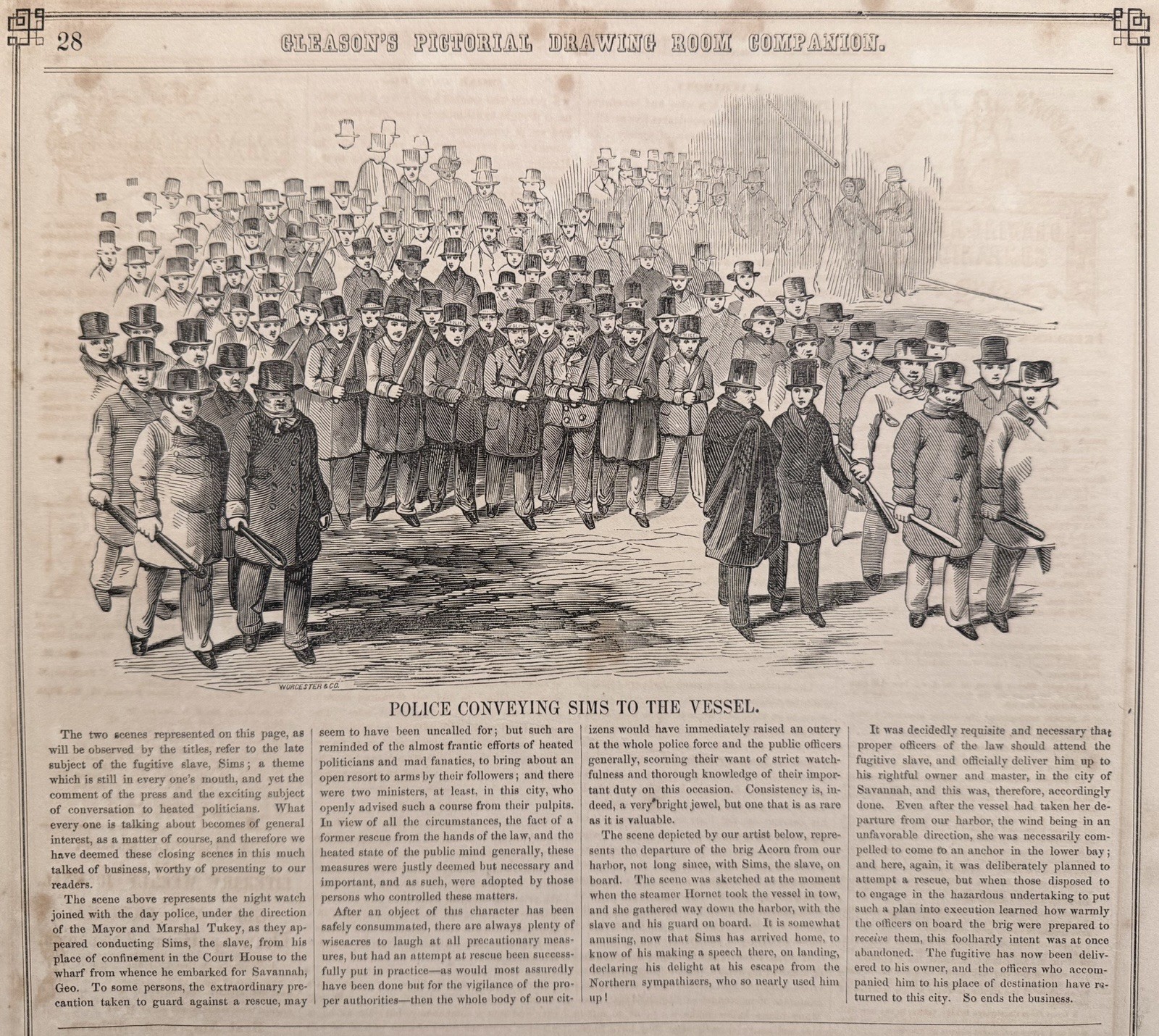 ORIGINAL 1851 GLEASON’S PICTORIAL: FUGITIVE SLAVE SIMMS BOSTON ABOLITIONIST RIOT