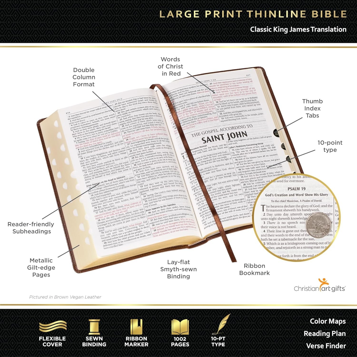 The Holy Bible King James Version LARGE PRINT Thumb Indexed Edition / TAN Faux L