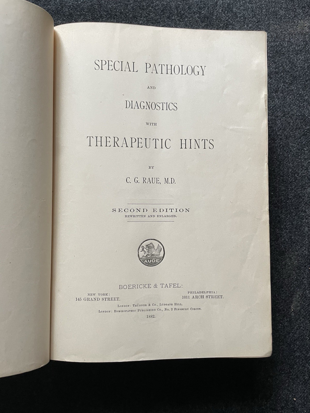 Special Pathology and Diagnostics with Therapeutic Hints C. G. Raue 1882 Leather