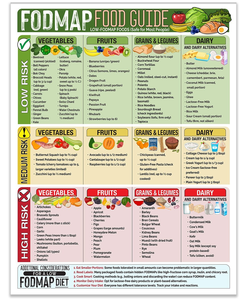Magnetic 8.5×11 FODMAP Food Guide IBS Diet Chart Safe Foods Digestive Health Mag