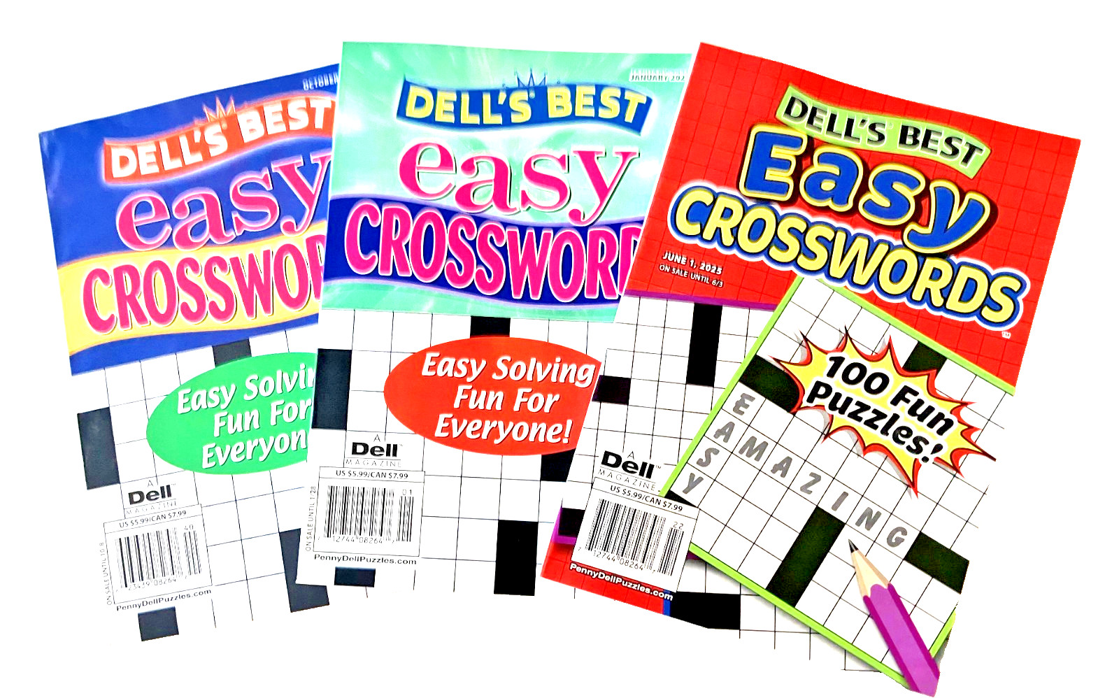 NEW Lot of 3 Penny Press Dell&rsquo;s Best All Easy Fun Crossword Puzzle Books
