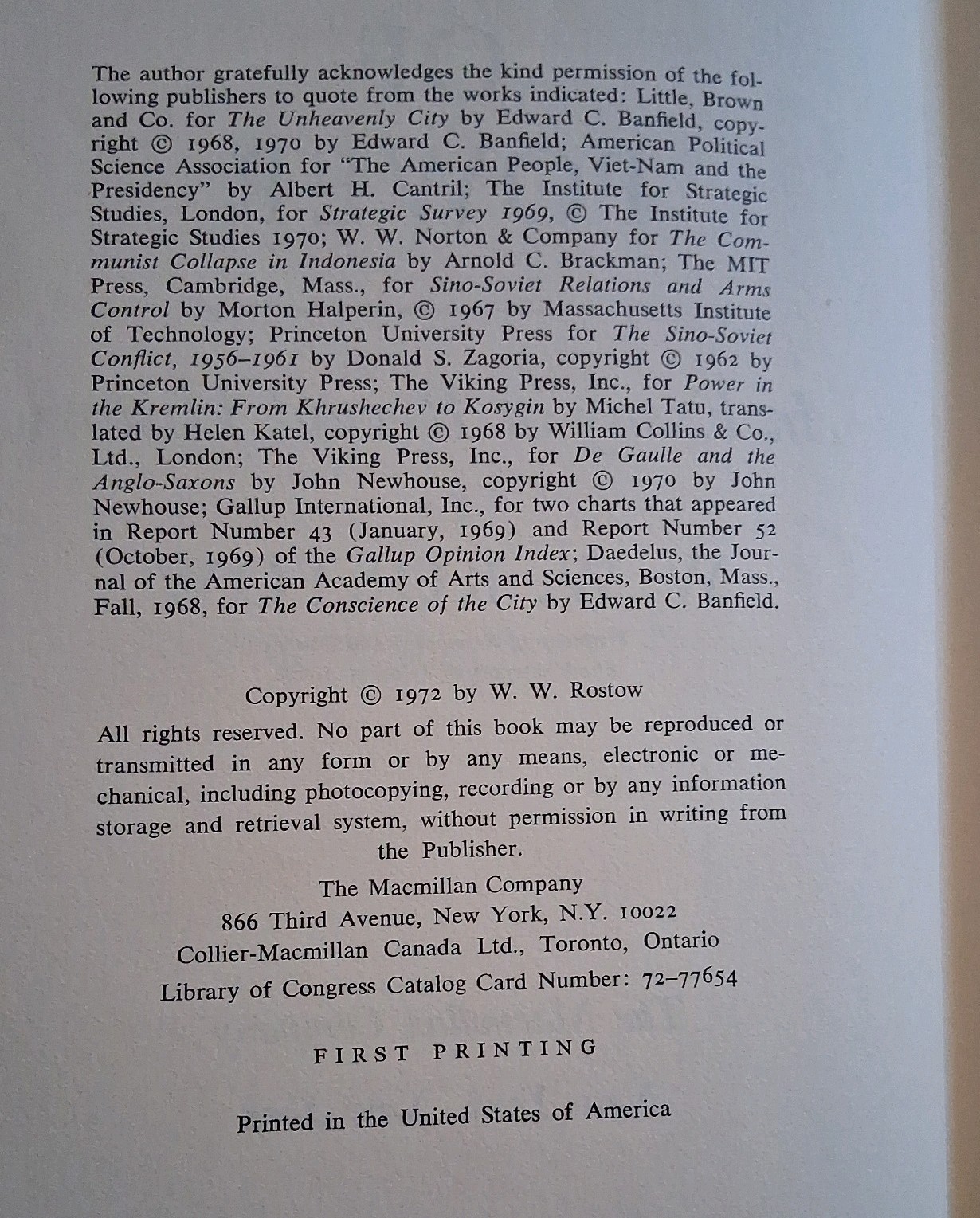 The Diffusion of Power 1957-1972 W.W. Rostow Hardcover/DJ 1st Printing