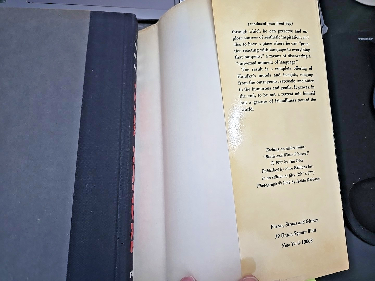 Peter Handke / THE WEIGHT OF THE WORLD 1st US Edition (1984)