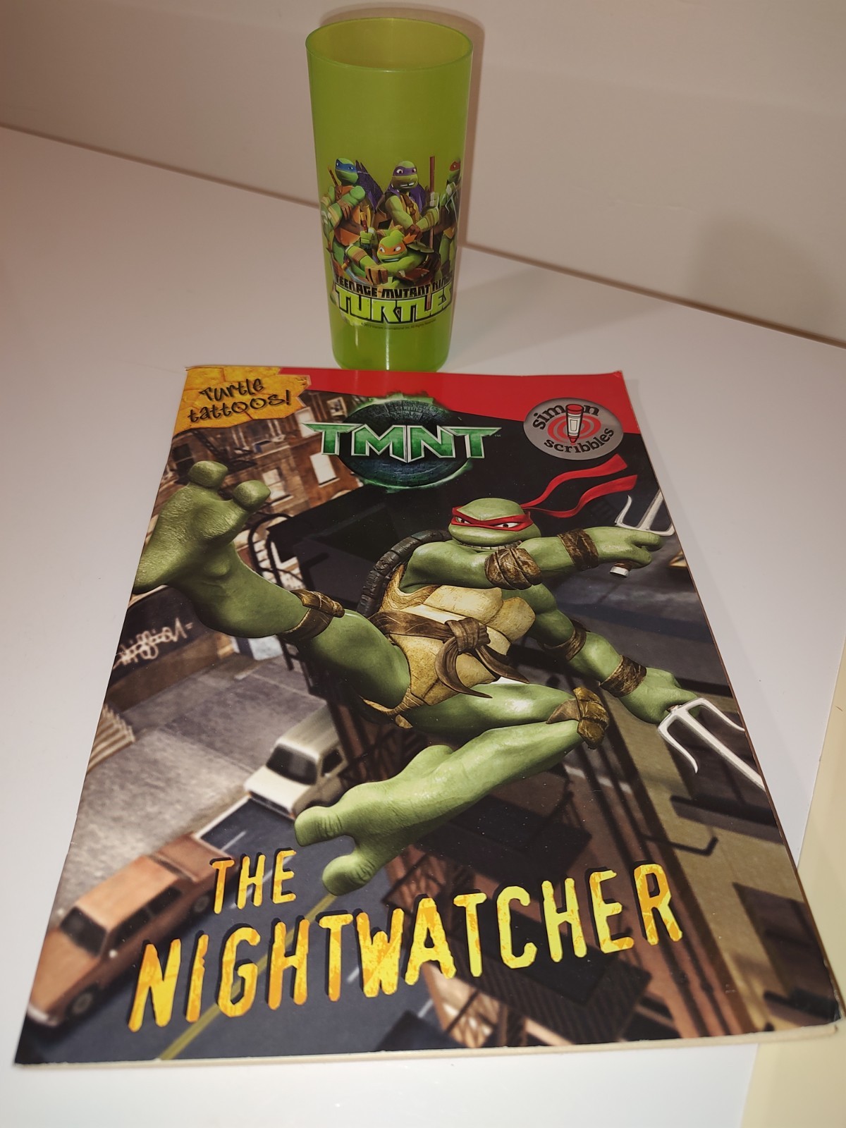 TMNT Tattos The Nightwatcher Activity Book and ZAK Design TMNT 10 oz Cup AS IS