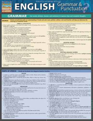 Brand New English Grammar & Punctuation Study Guide Laminated Quick Study