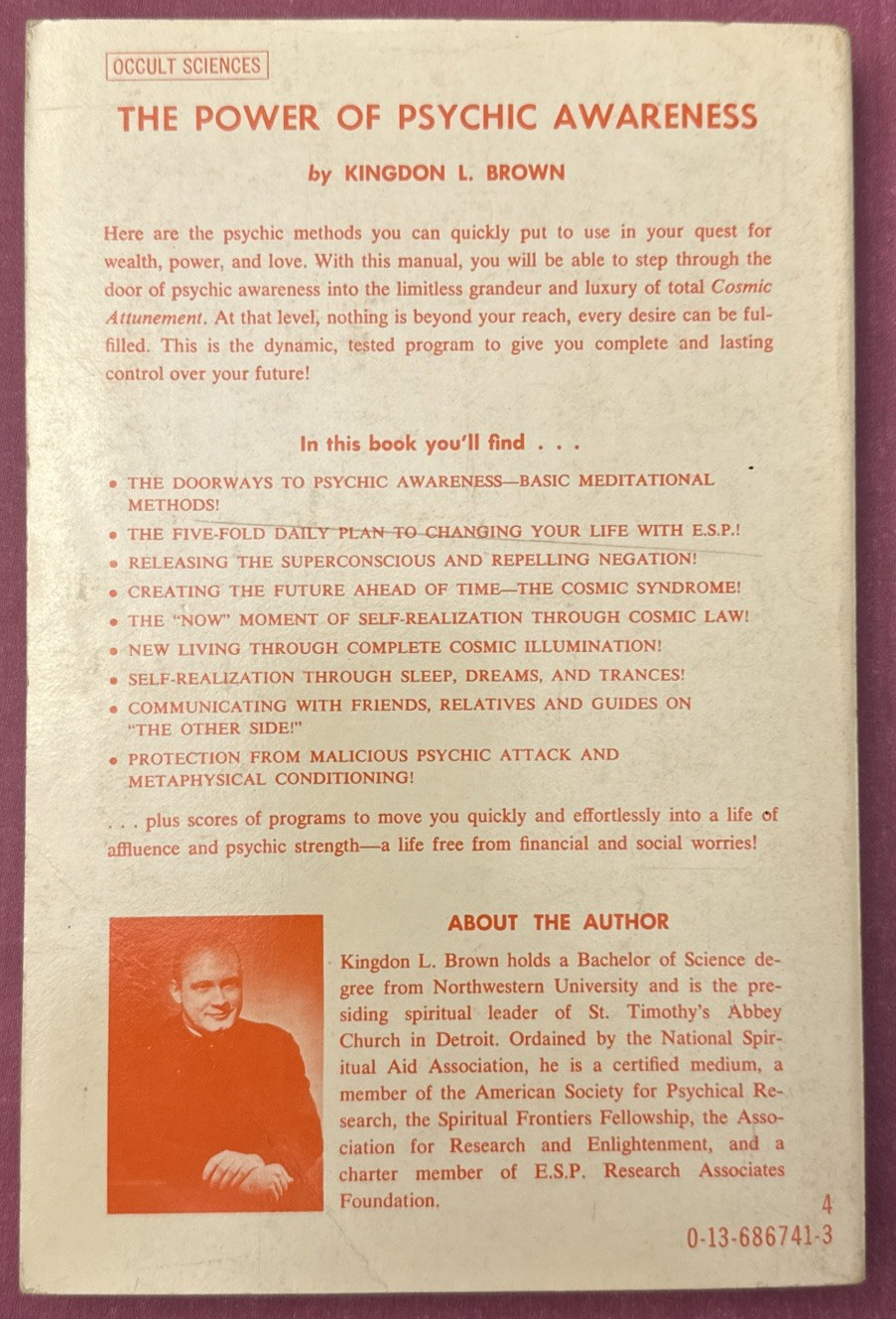 1975 The Power Of Psychic Awareness By Kingdom L. Brown 6th Printing PB