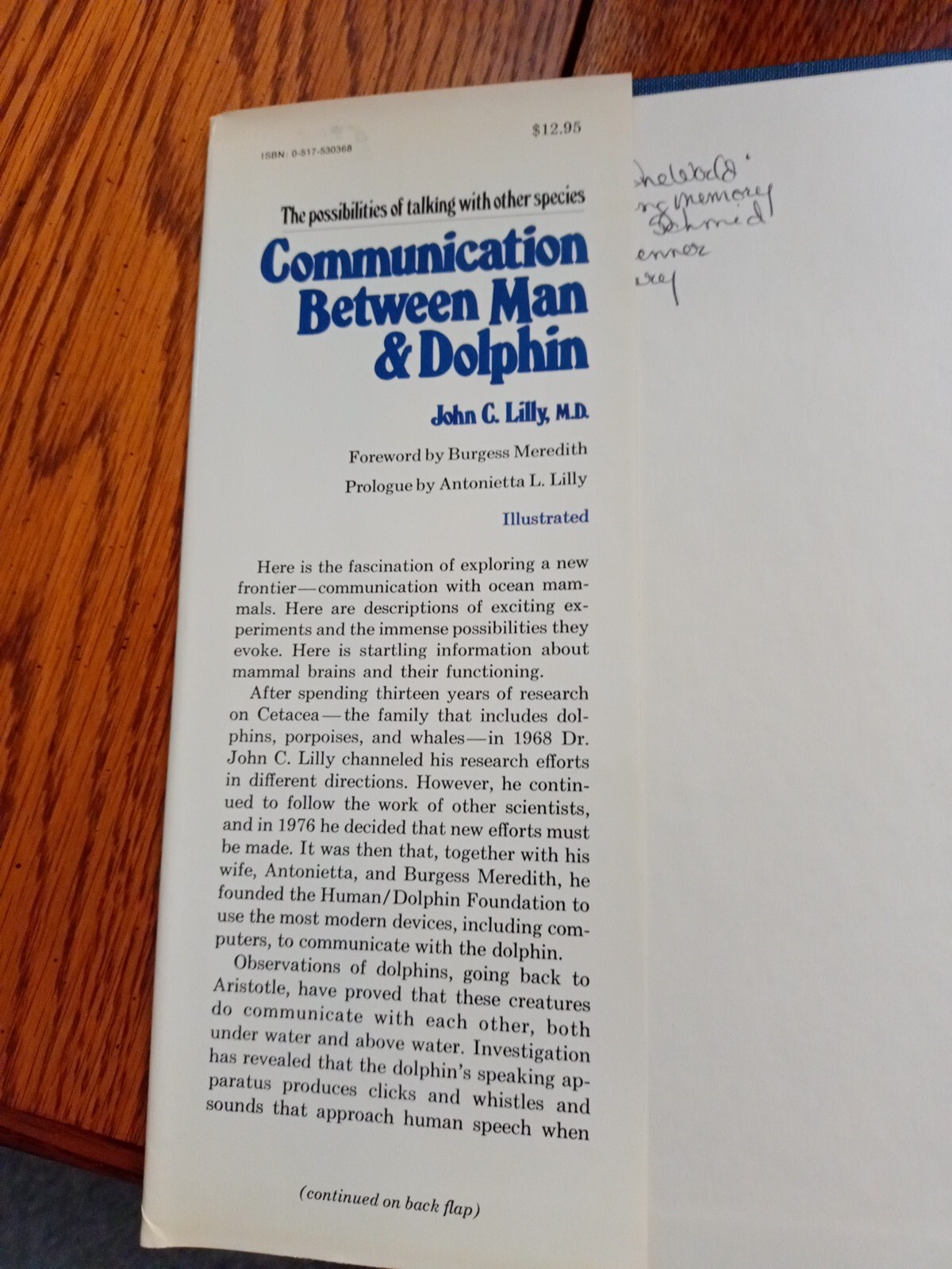 Communication Between Man and Dolphin John C. Lilly 1978 Vintage