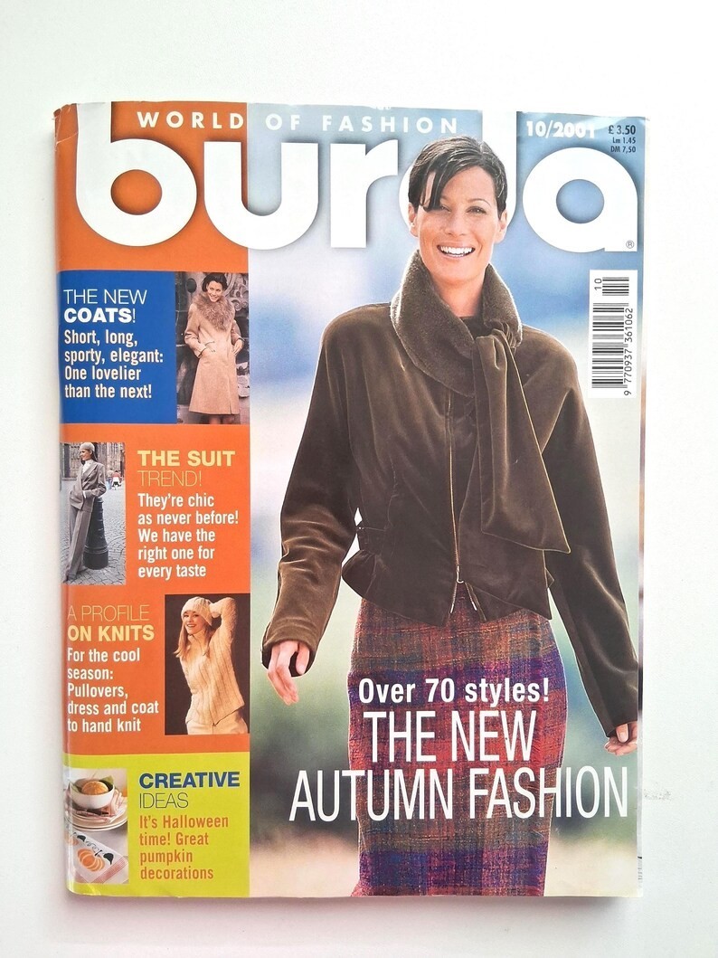 Burda World of Fashion Pattern Magazine October 2001 uncut sewing patterns