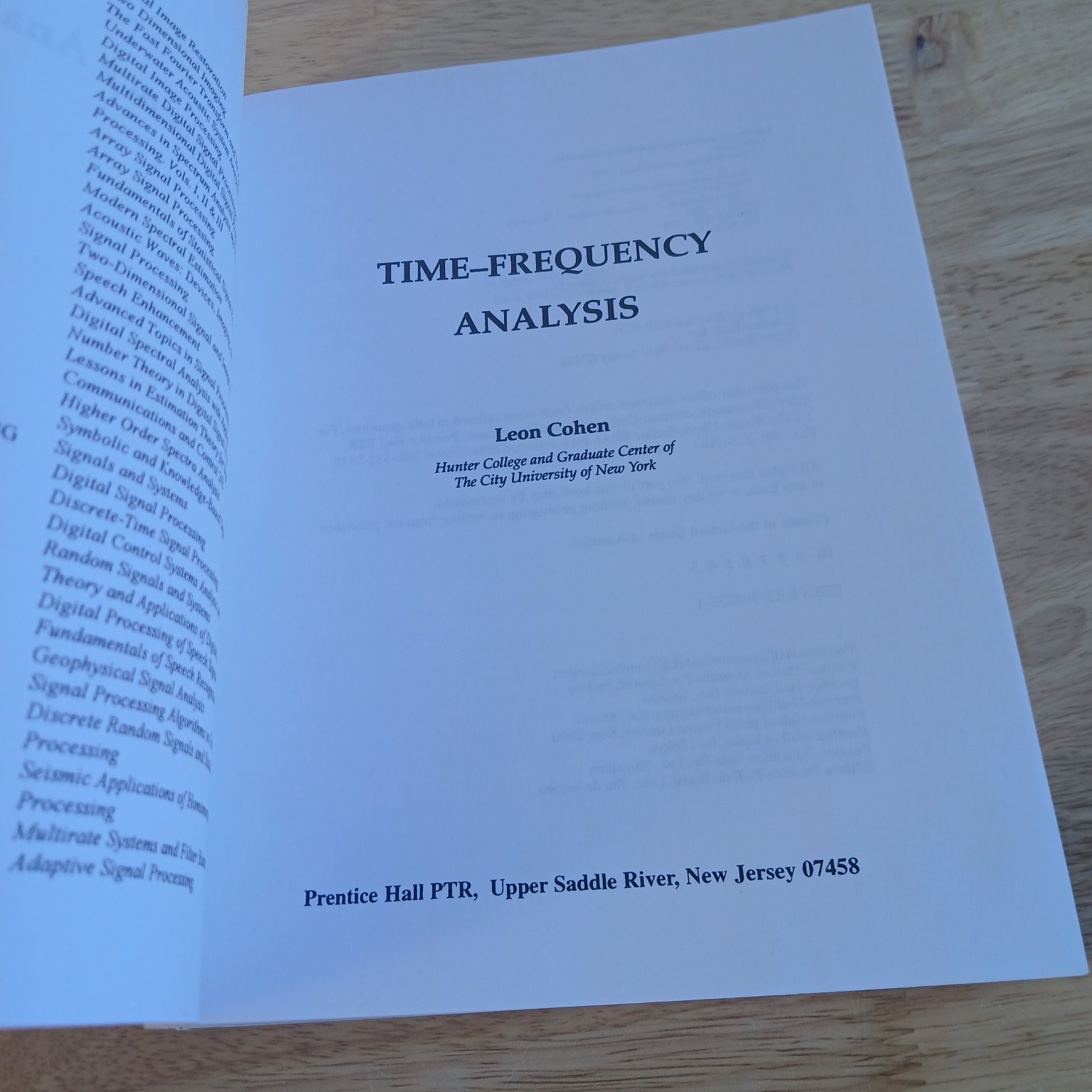 Time-Frequency Analysis Leon Cohen 1995 Signal Processing Prentice Hall