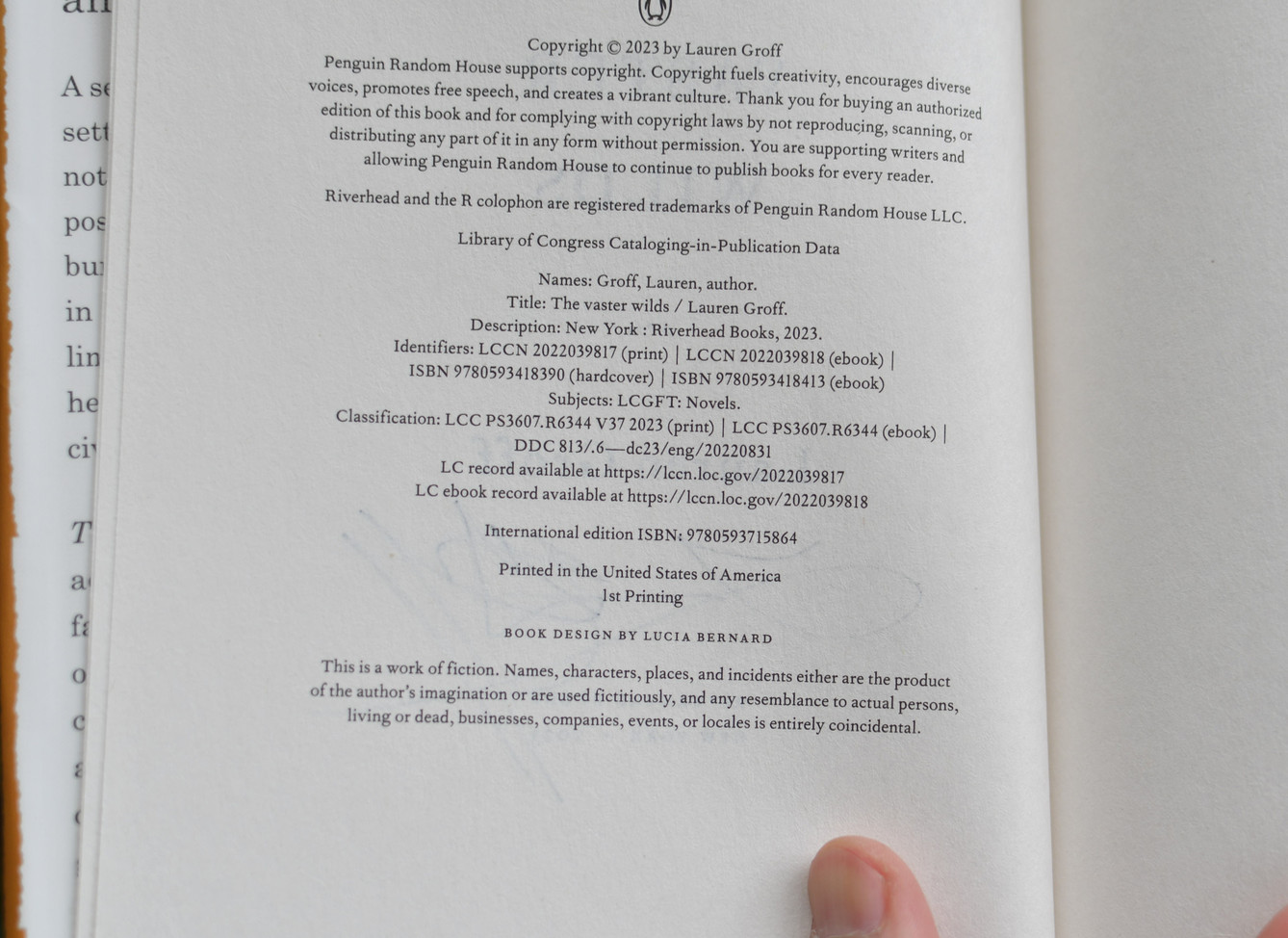 signed by Lauren Groff the Vaster Wilds Hardback: 272 pages  First 1st Edition