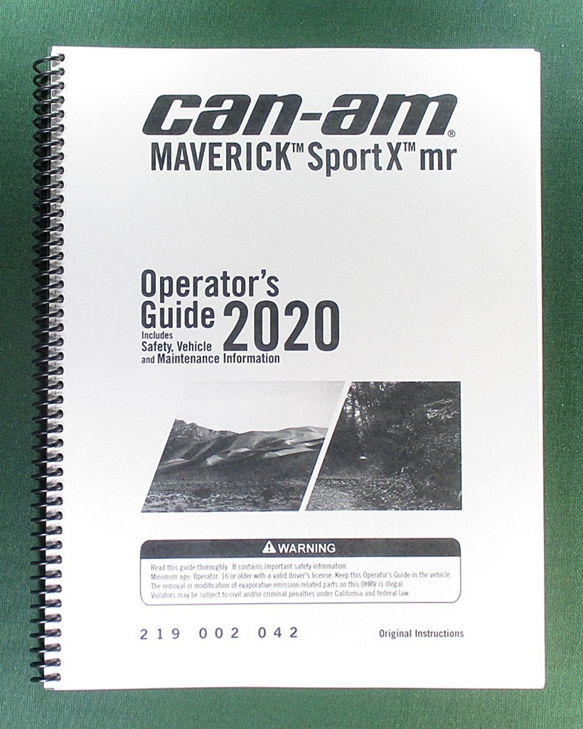 2020 Can-Am Maverick Sport X mr 1000R Owner&rsquo;s Manual: 163 Pages & Clear Covers