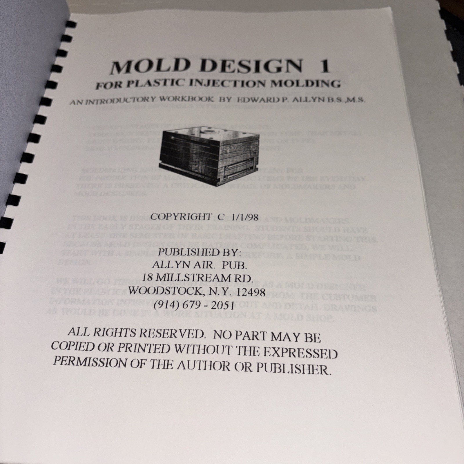 Mold Design I for Plastic Injection Molding by E.P. Allyn 1998 Edition