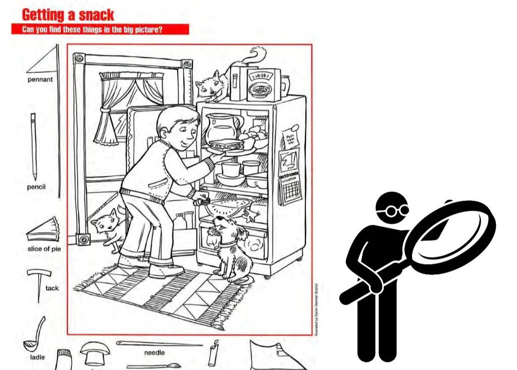 English Find the Hidden Pictures Game Activity Worksheets for Children