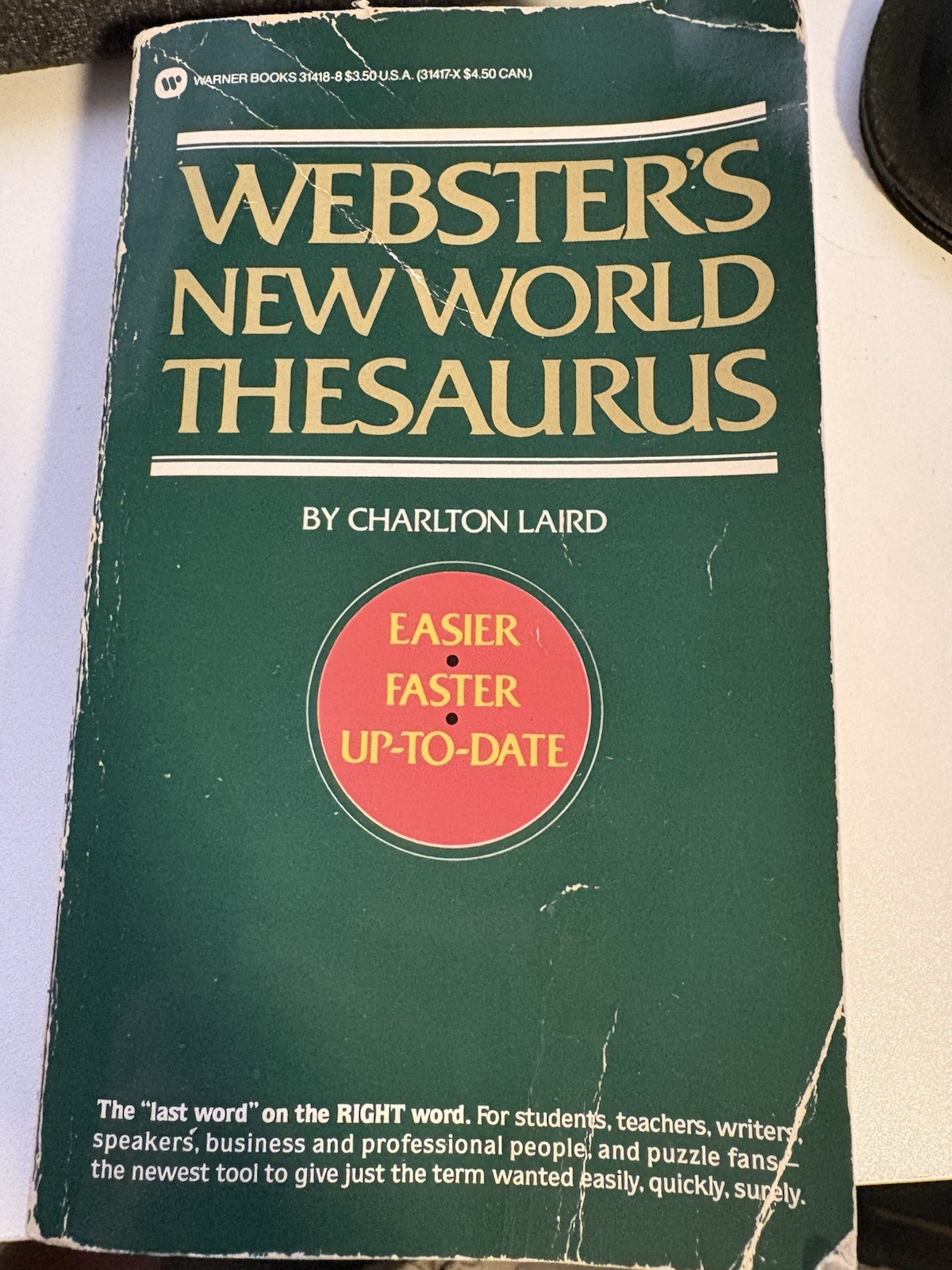 Websters New World Thesaurus 1982 Paperback Dictionary