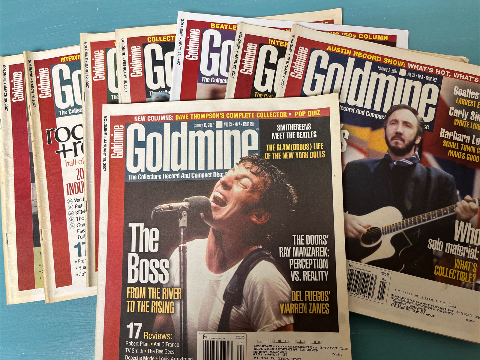 LOT OF 8 GOLDMINE MAGAZINES. JAN-APRIL 2007. BIWEEKLY MAGAZINE COVERING MUSIC