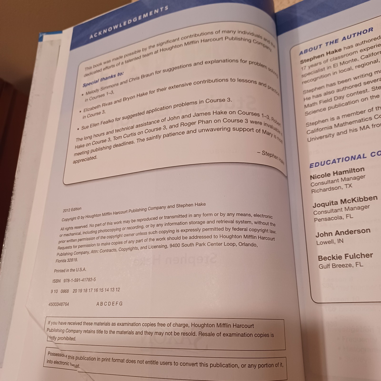SAXON Math Course 1 Hardcover Student Edition 2012 by Stephen Hake