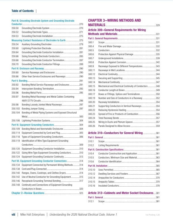 Mike Holt&rsquo;s 2026 Understanding the NEC, Volume 1 Textbook Articles 90 – 480