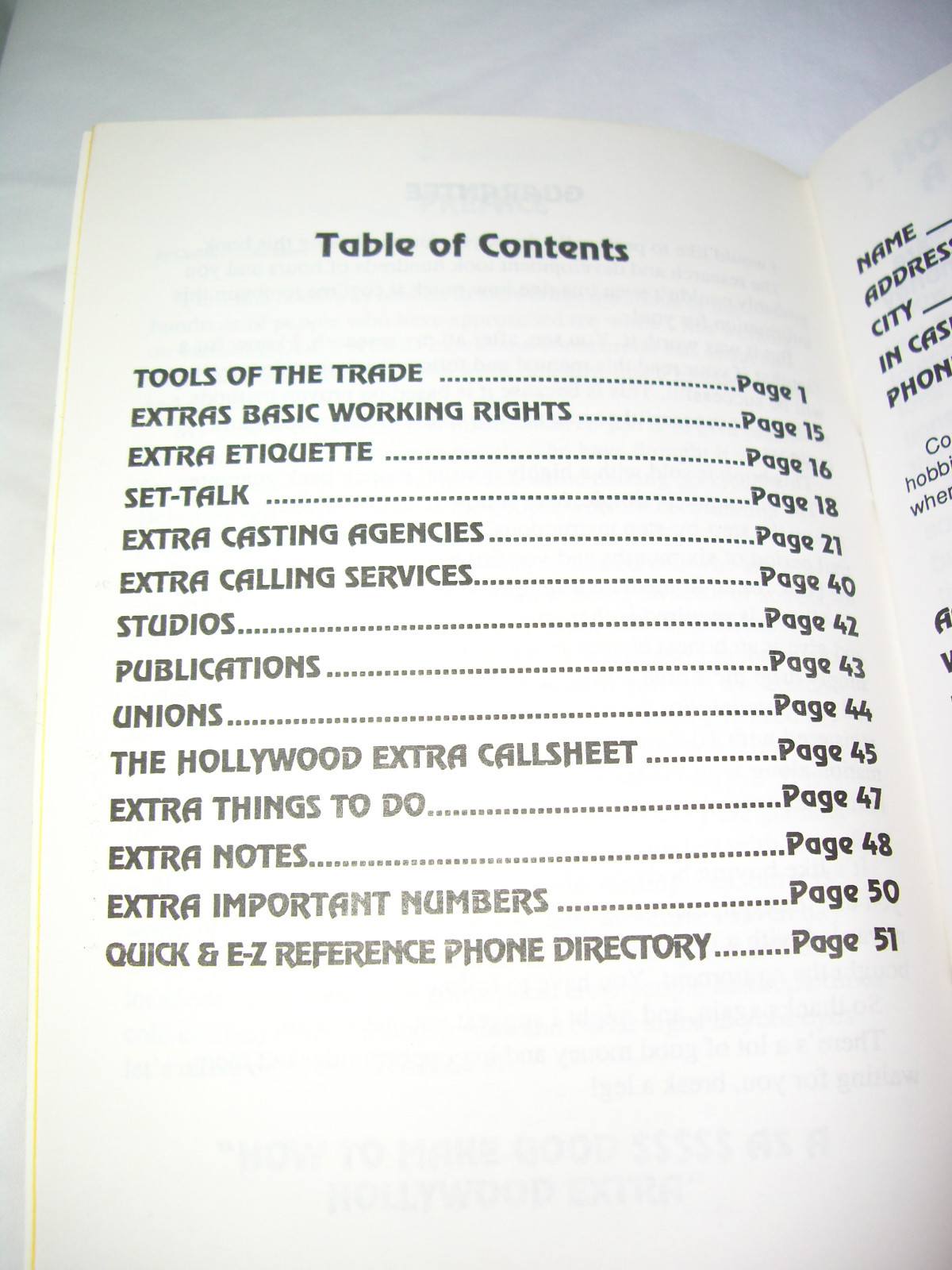 “Back to One” How to Make Good Money as a Hollywood Extra, C. Chambers SC 1990