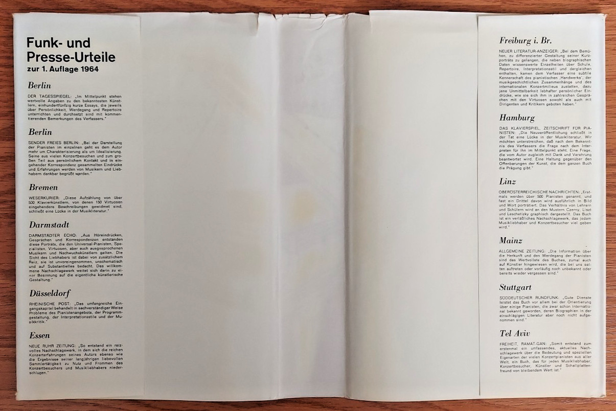 German Edition Hans-Peter Range Die Konzert-Pianisten der Gegenwart 1966 Book HC