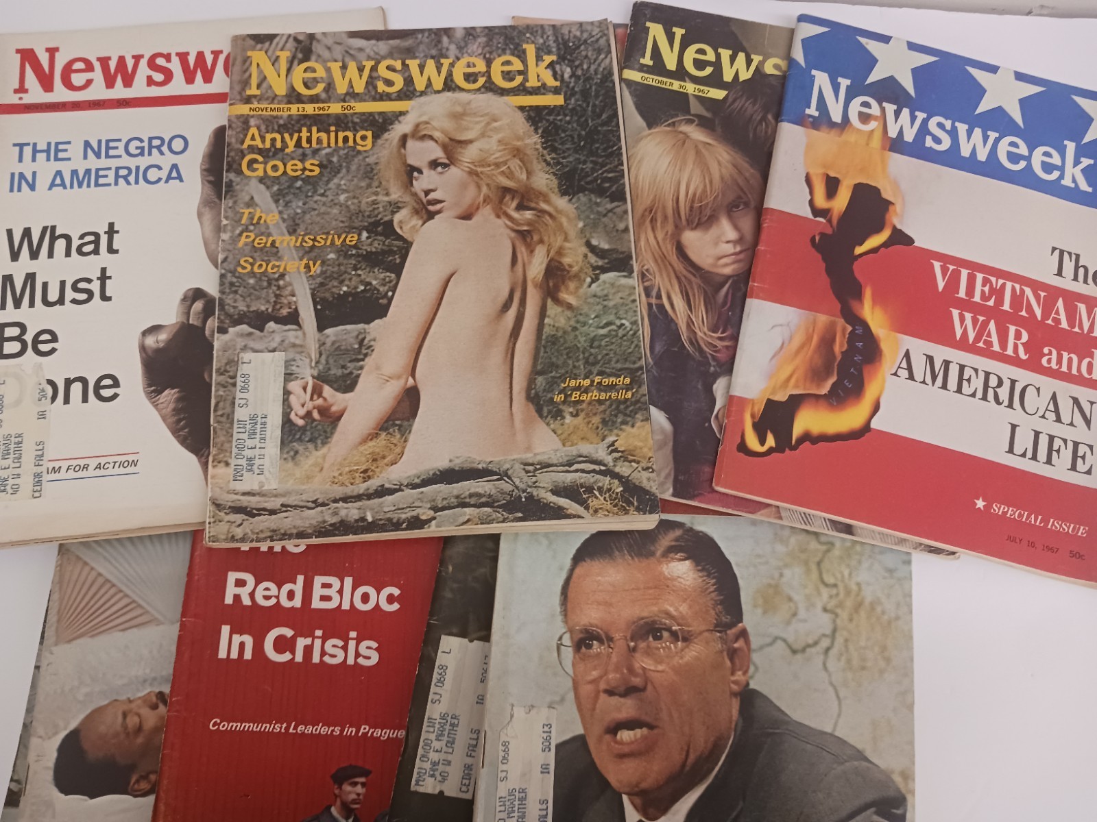 Vtg Newsweek Magazines Lot 11 1967-68 Jane Fonda Hippies MLK Vietnam McNamara re