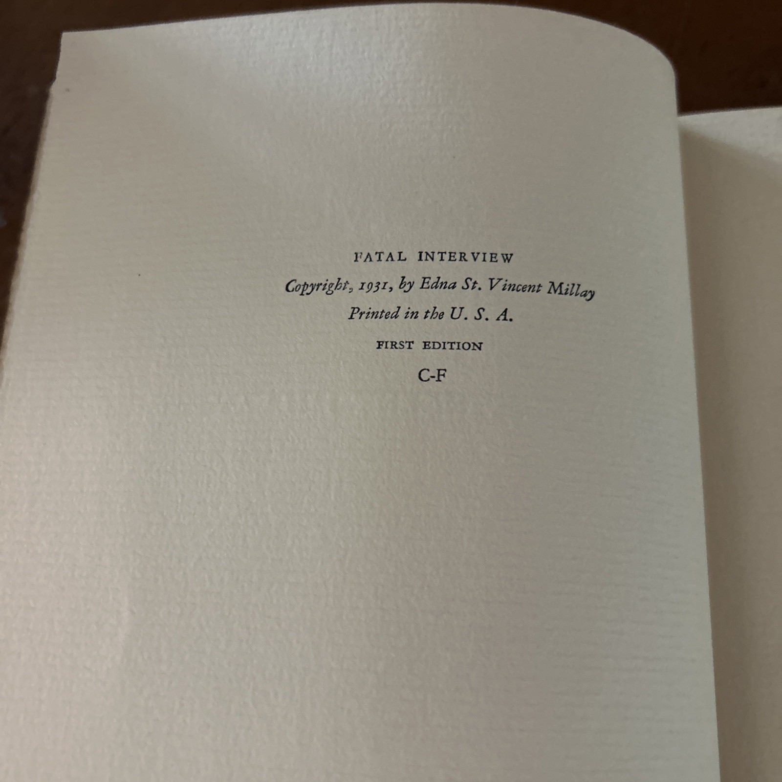 Fatal Interview by Edna St. Vincent Millay FIRST EDITION – 1931 – HC