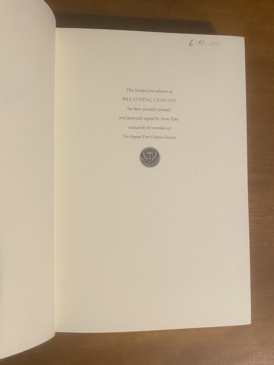 Franklin Library Breathing Lessons – Anne Tyler SIGNED 1st Edition