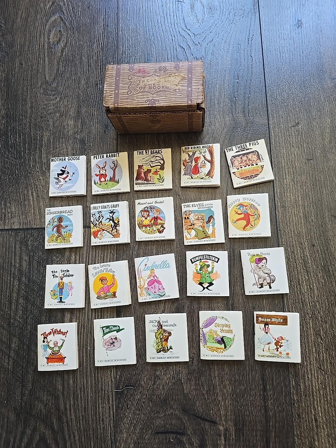 Vintage 1960s Treasure Chest of 20 Miniature Childrens Fairytale Books MT Hawley