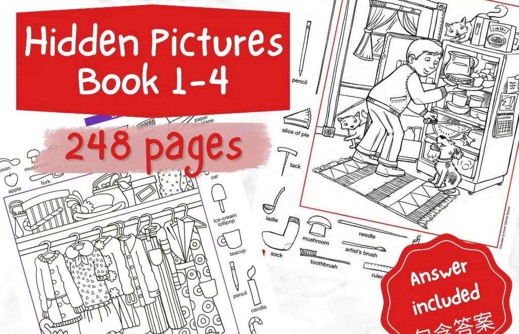 English Find the Hidden Pictures Game Activity Worksheets for Children