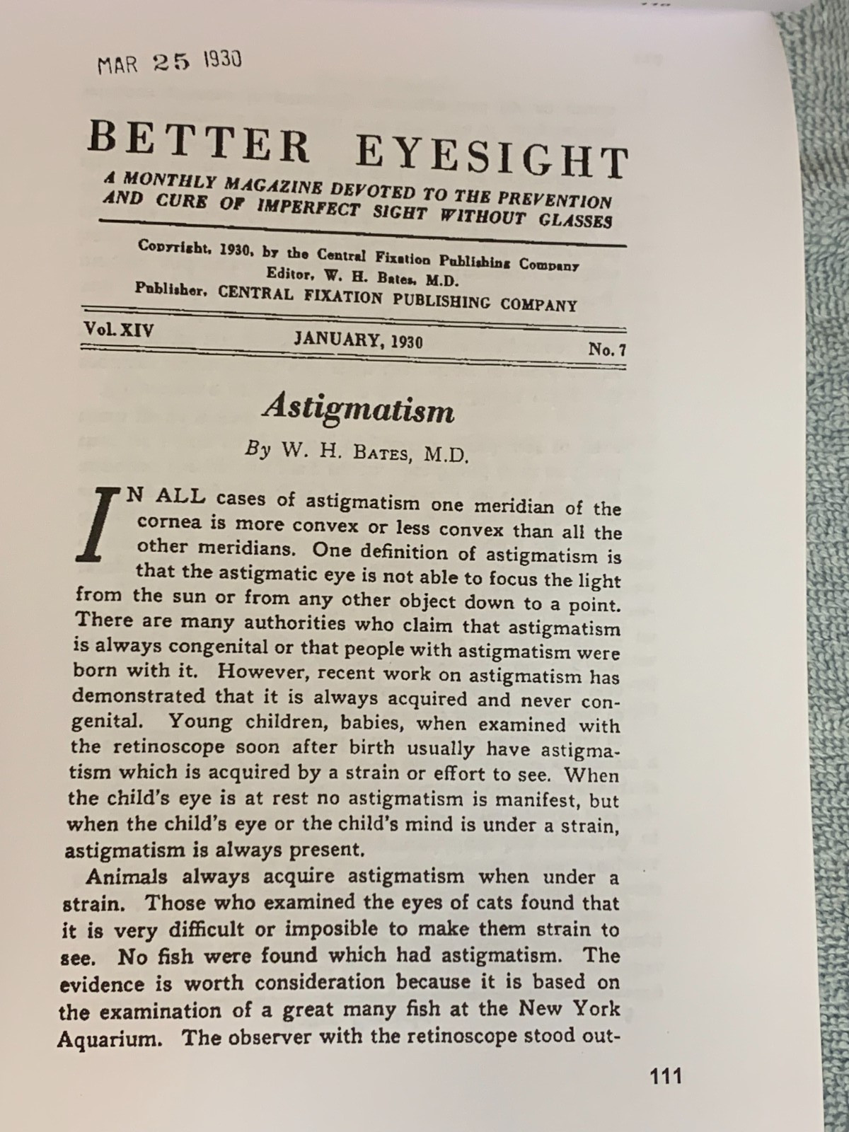 Better Eyesight Magazine Original Antique Pages~~W. Bates (2020 Illustrated PB)