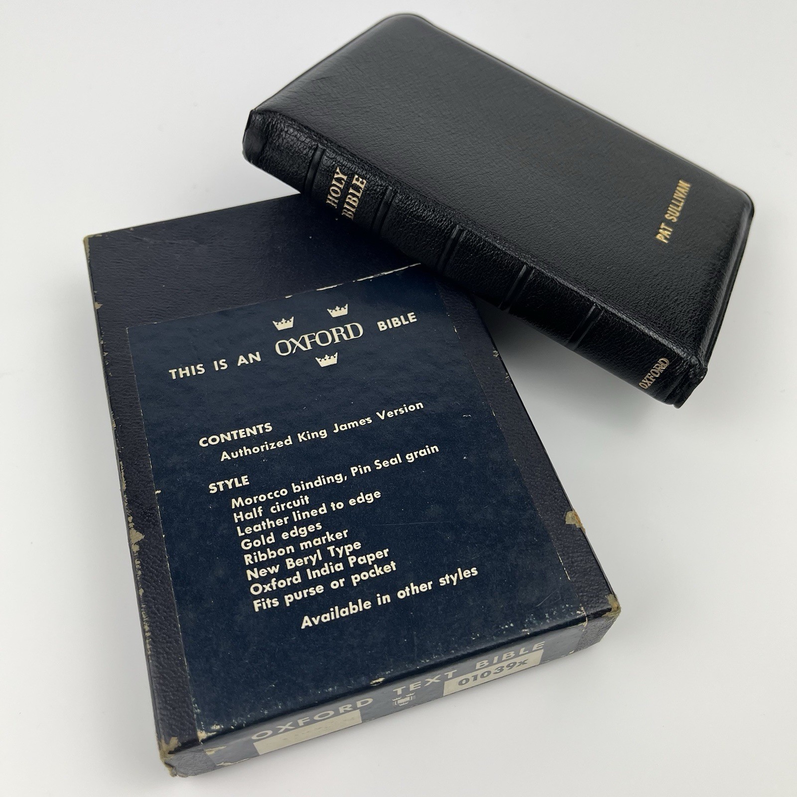 Vintage KJV Oxford Text Holy Bible Pin Seal Morocco Leather 01039X Pocket Size