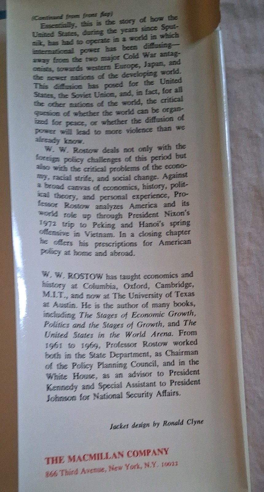 The Diffusion of Power 1957-1972 W.W. Rostow Hardcover/DJ 1st Printing