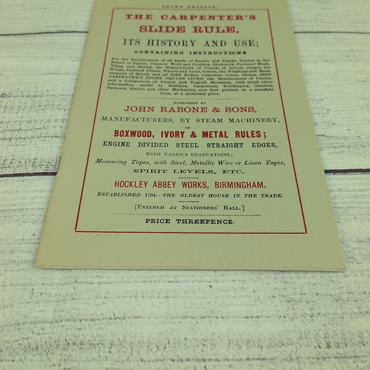 The CARPENTERS SLIDE RULE Its History and Use 3rd Ed Reprint Of 1880